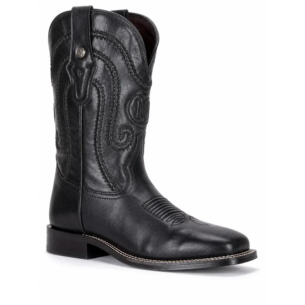NEW Montana Black Leather Western Cowboy Boots Square Toe Ranch Rodeo US 9D Mens